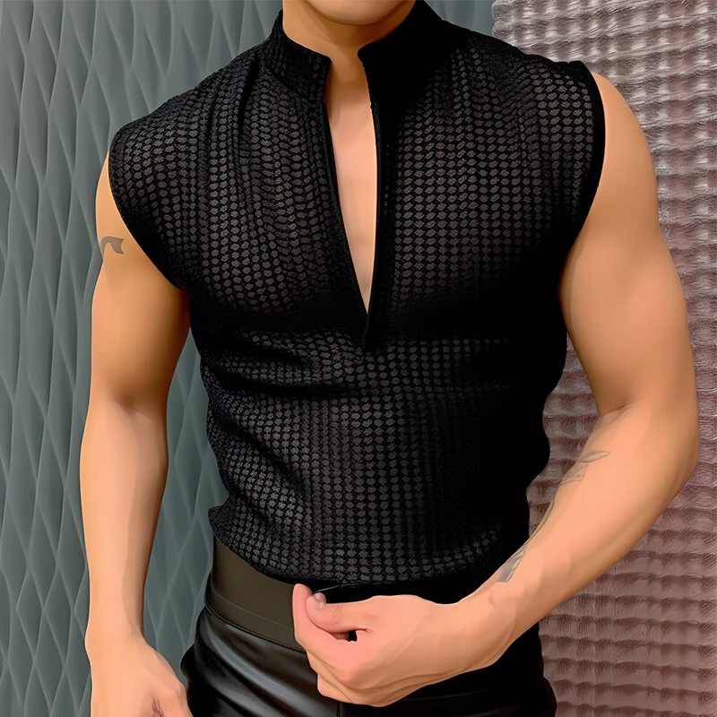 INCERUN Mens Textured V-Neck Sleeveless Tank Micro Sheer Comfortable Breathable Vest (image for) INCERUN Mens Textured V-Neck Sleeveless Tank Micro Sheer Comfortable Breathable Vest